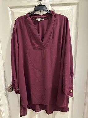 Women's V-Neck Long Sleeve Blouse - Wine VGC